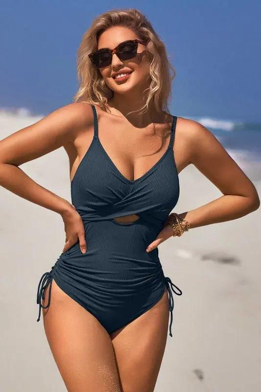 Ribbed Tie Side High Cut Twist Front Bathing Suit for Women - Love Salve